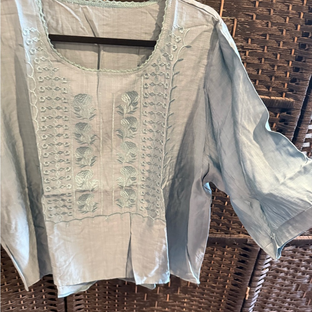 Blue Embroidered Women's Top
